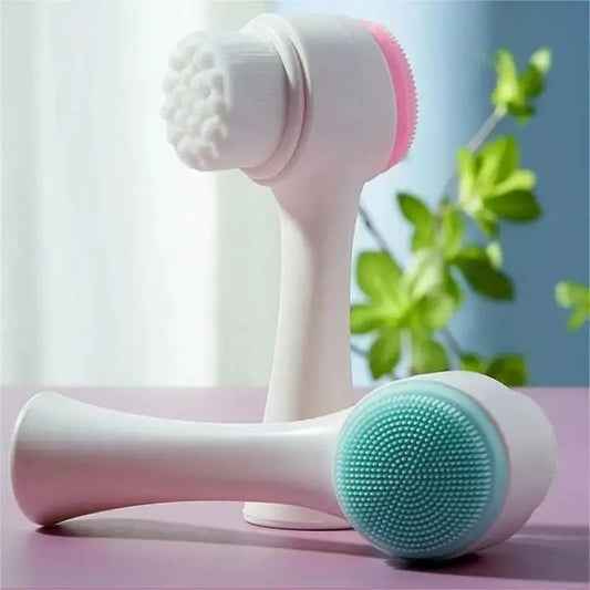 3D bilateraler Silikon-Gesichtsreiniger, manuelle Massage-Gesichtsbürste, weiche Borsten, doppelseitige Silikon-Gesichtsbürste