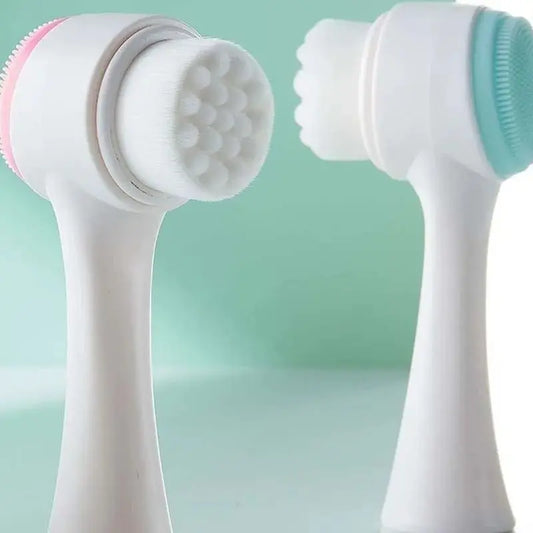 3D bilateraler Silikon-Gesichtsreiniger, manuelle Massage-Gesichtsbürste, weiche Borsten, doppelseitige Silikon-Gesichtsbürste