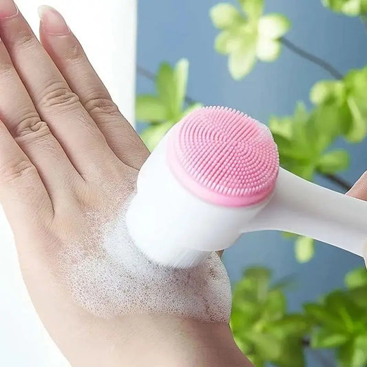 3D bilateraler Silikon-Gesichtsreiniger, manuelle Massage-Gesichtsbürste, weiche Borsten, doppelseitige Silikon-Gesichtsbürste