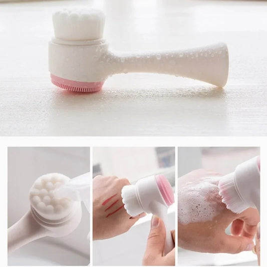 3D-Doppel-Silikon-Gesichtsreinigungsbürste-Hand massage-Gesichts bürste, weiche Borsten, doppelseitige Gesichts wasch bürste