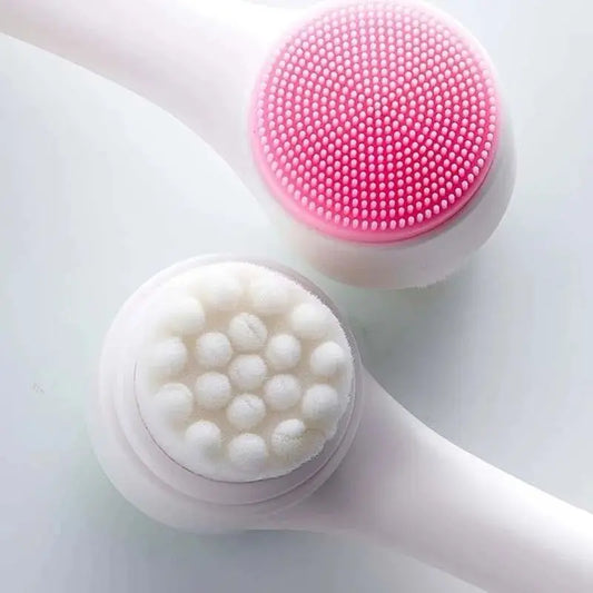 3D bilateraler Silikon-Gesichtsreiniger, manuelle Massage-Gesichtsbürste, weiche Borsten, doppelseitige Silikon-Gesichtsbürste